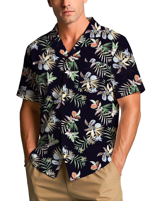 Hawaiian Shirt for Men Casual Summer Beach Shirts Midnight Bouquet