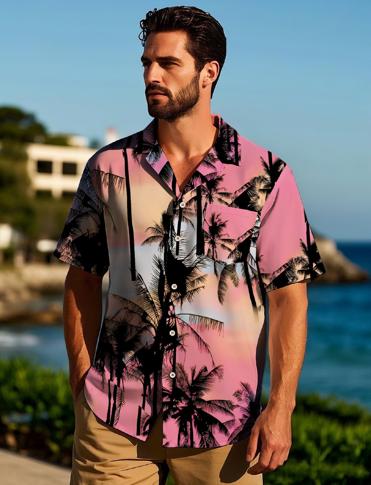 Hawaiian Shirt for Men Pink Breeze